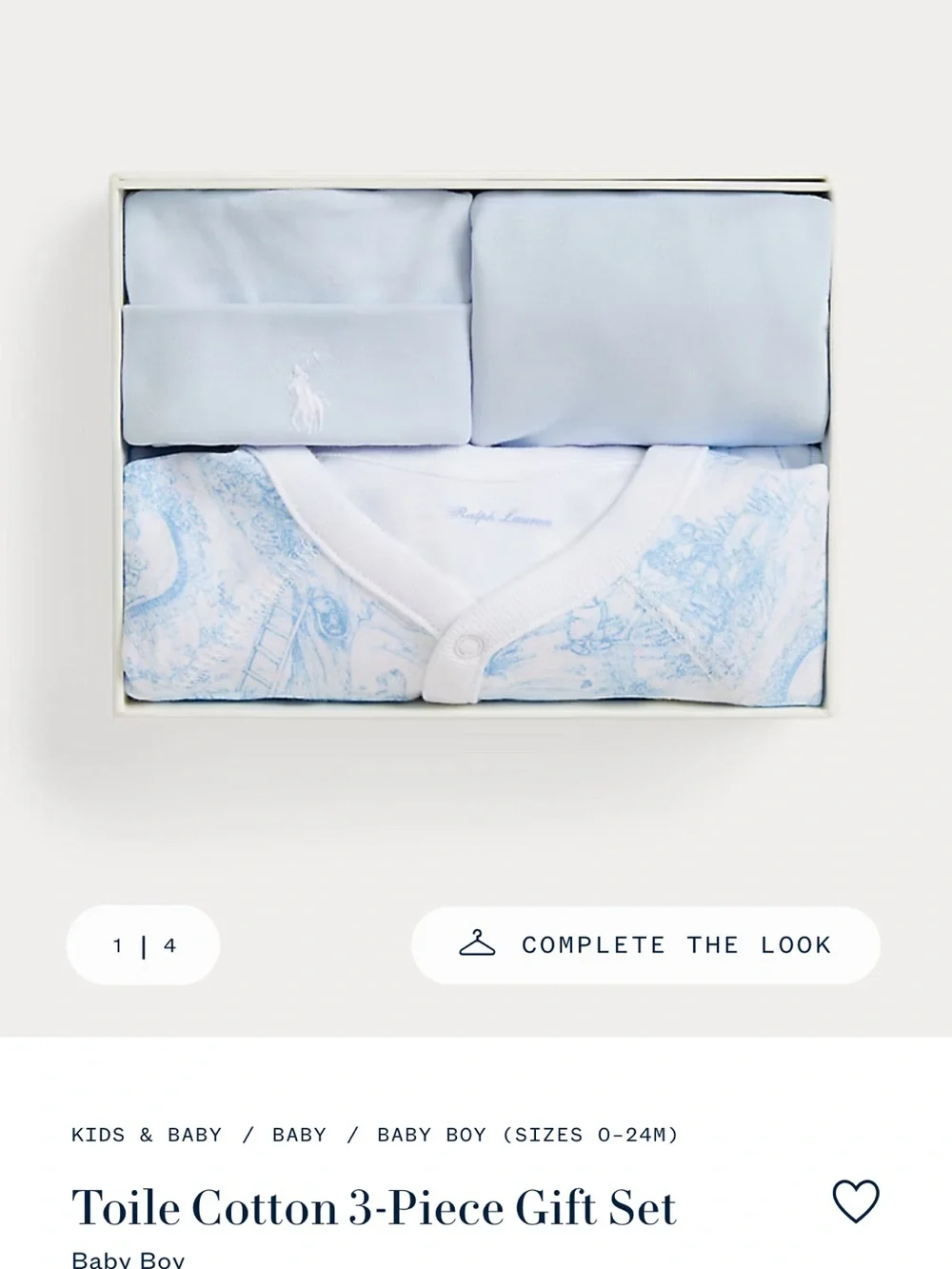 Ralph Lauren Light Blue 3-Piece Footie, Bodysuit & Hat Set